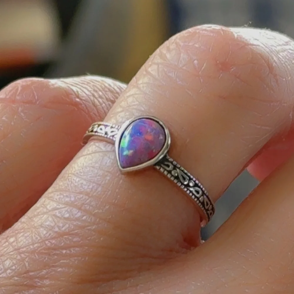 Sterling Silver Pear Opal Ring